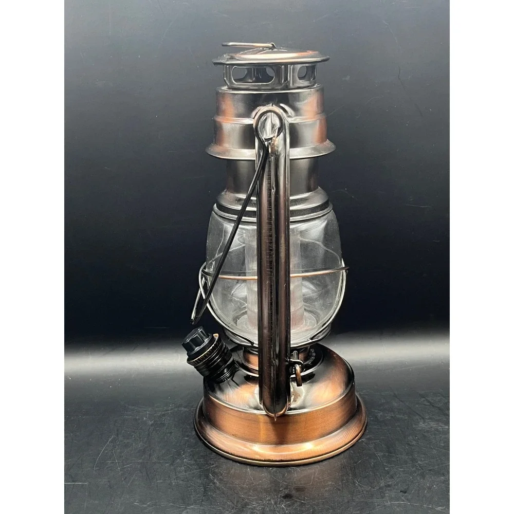 Vintage-Style LED Lantern Copper Finish Battery Operated Camping Dimmer Knob‎